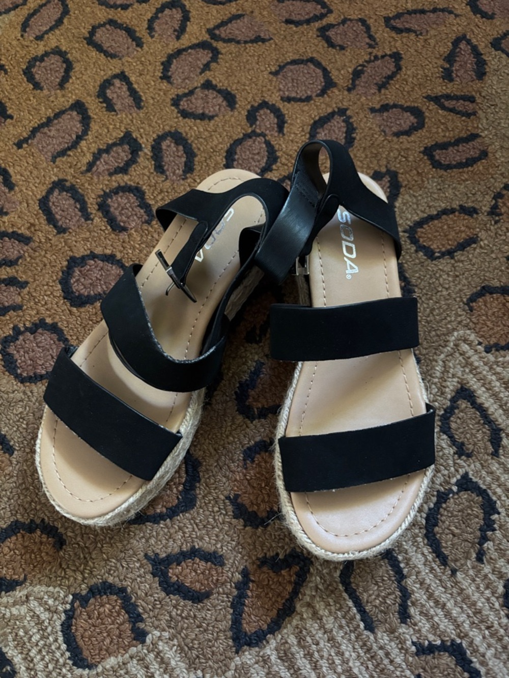 Soda Black Suede-Strap Espadrille Sandals